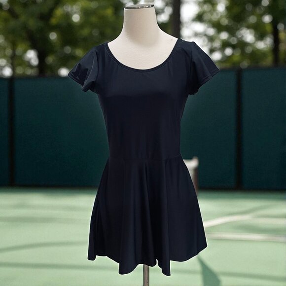 Honeymark Black Swim Dress Skater Swimsuit Coverup Medium Modest Tenniscore - Picture 1 of 9